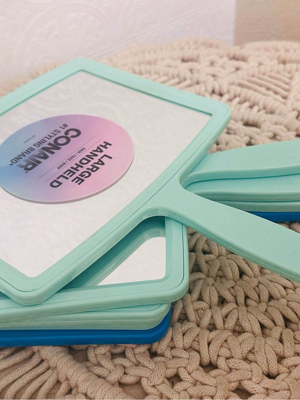 Large Handheld Mirror in Mint Green